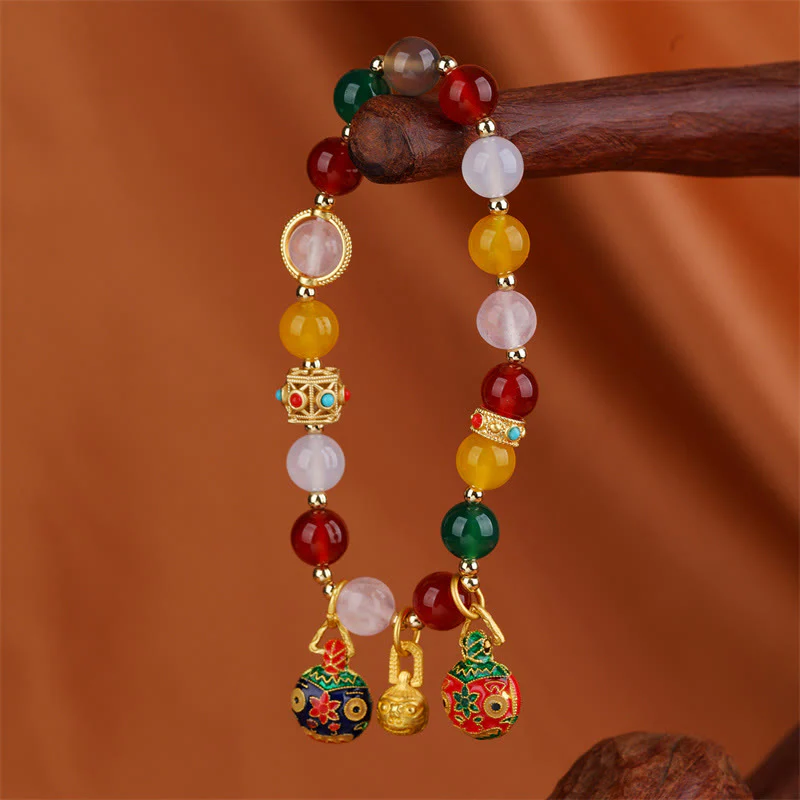 Mocoer Gold Swallowing Beast Family Various Agate Crystal Success Bracelet - Mocoer