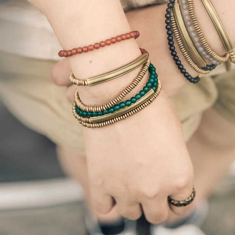 Mocoer Tibetan Various Agate Stone Copper Protection Triple Wrap Bracelet - Mocoer