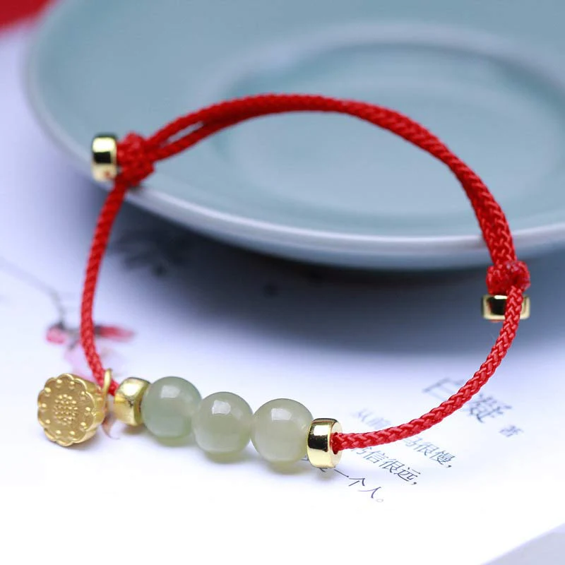 Mocoer Natural Jade Lotus Seed Strength Red String Weave Bracelet - Mocoer