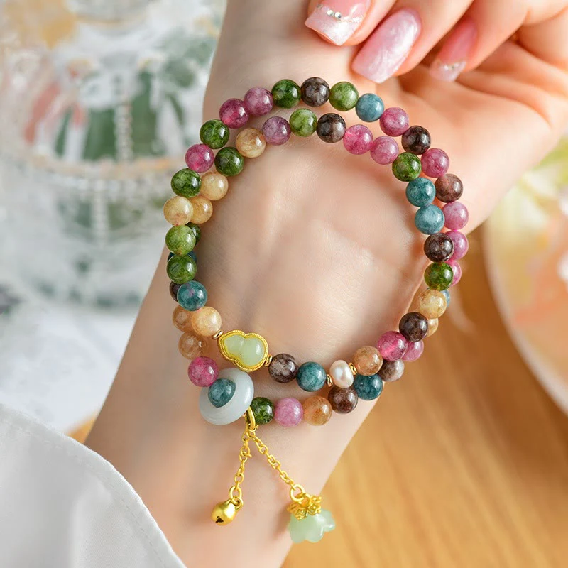 Mocoer Multicolored Tourmaline Gourd Wisdom Double Wrap Lily Of The Valley Charm Bracelet - Mocoer