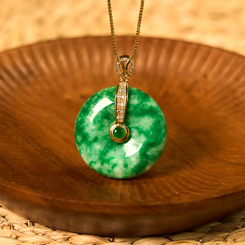 Mocoer Natural Cyan Jade Peace Buckle Healing Necklace Pendant - Mocoer