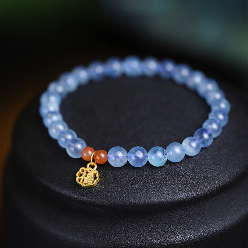Mocoer Natural Aquamarine Red Agate Healing Charm Bracelet - Mocoer