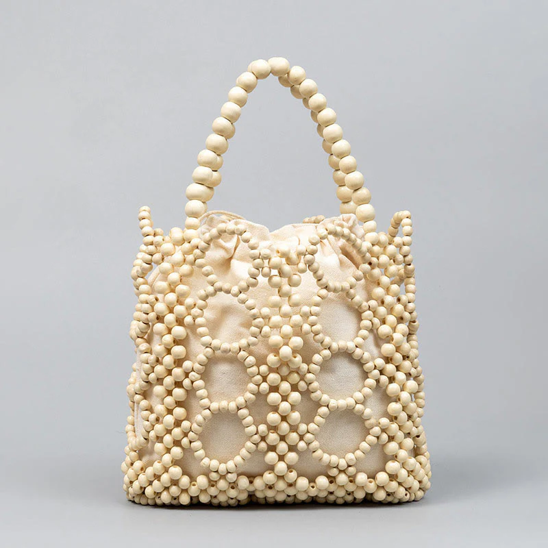 Mocoer Hand-woven Round Hollow Wooden Beads Handbag - Mocoer