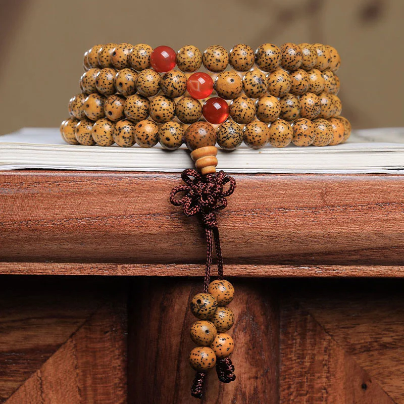 Mocoer 108 Mala Beads Bodhi Seed Red Agate Auspiciousness Bracelet - Mocoer