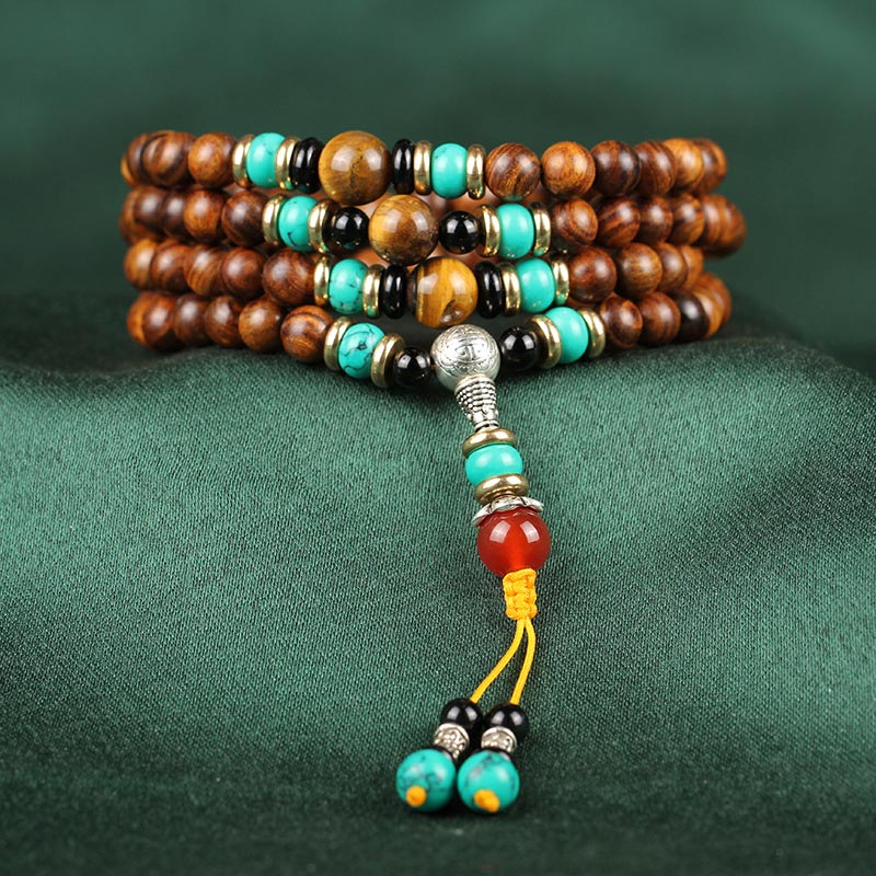 Mocoer 108 Beads Rosewood Tiger Eye Mala Healing Bracelet - Mocoer