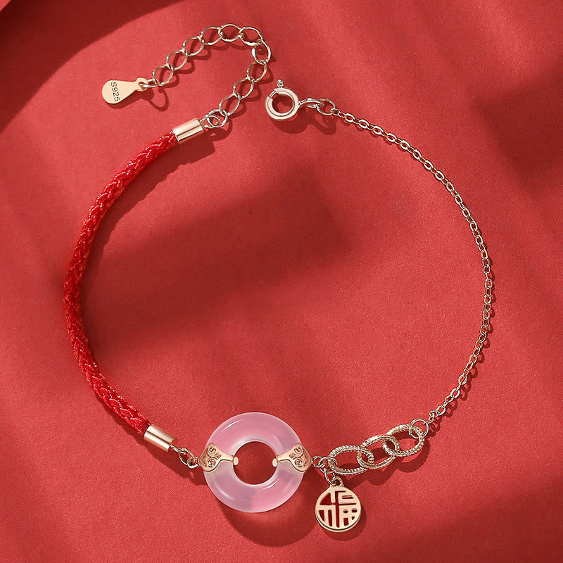 Mocoer 925 Sterling Silver Peace Buckle Chalcedony Fu Character Harmony Bracelet - Mocoer