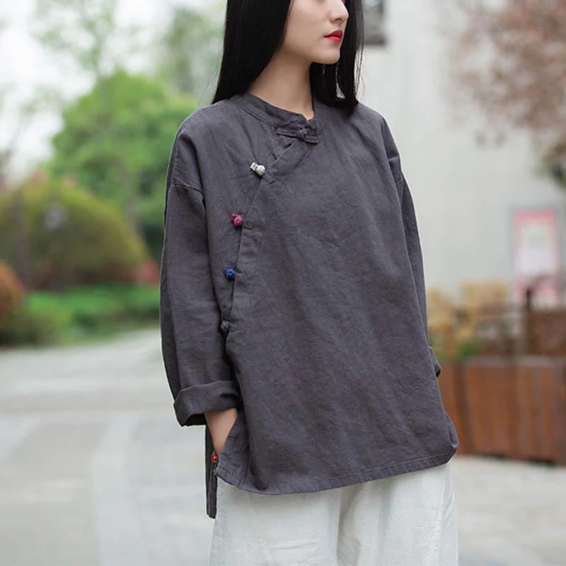 Mocoer Ramie Linen Blouse Women Shirt Top Chinese Hanfu Style Clothing - Mocoer