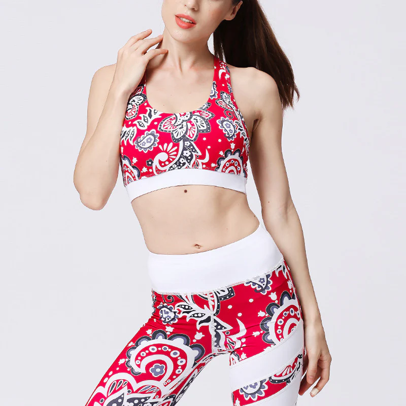 Mocoer 2Pcs Sunflower Flowers Leaves Print Top Pants Sports Fitness Yoga Women's Yoga Sets - Mocoer
