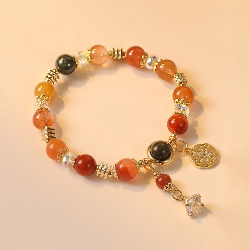 Mocoer Natural Multicolored Rutilated Quartz Eight-pointed Star Flower Wealth Bracelet - Mocoer