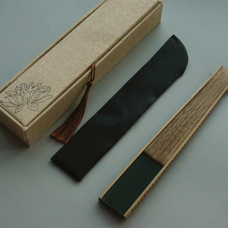 Mocoer Dark Green Tassel Hollow Rib Silk Handheld Bamboo Folding Fan - Mocoer