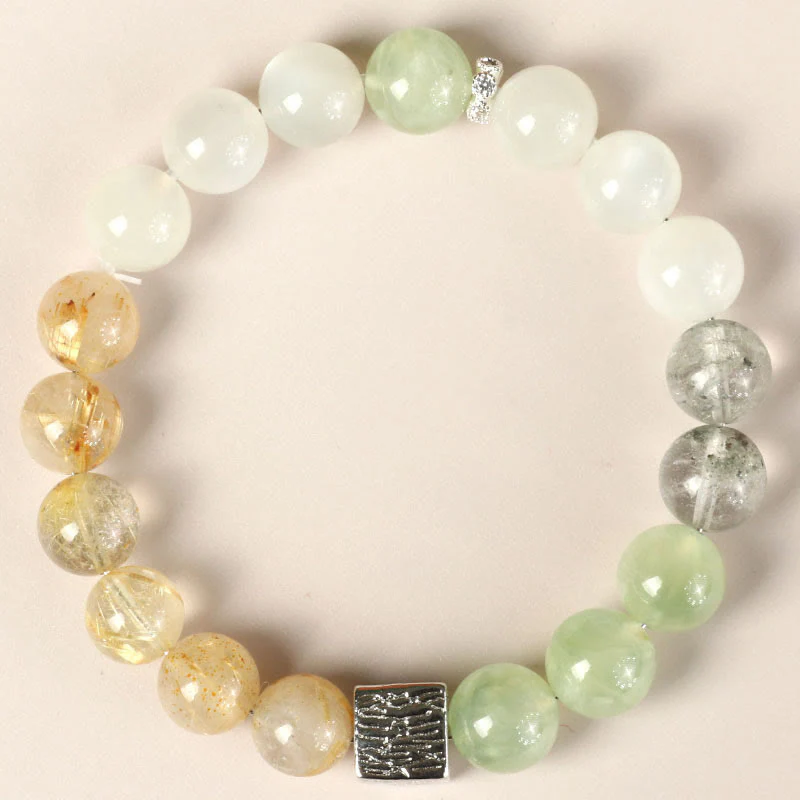Mocoer Black Obsidian Black Rutilated Quartz Moonstone Cube Strength Bracelet - Mocoer