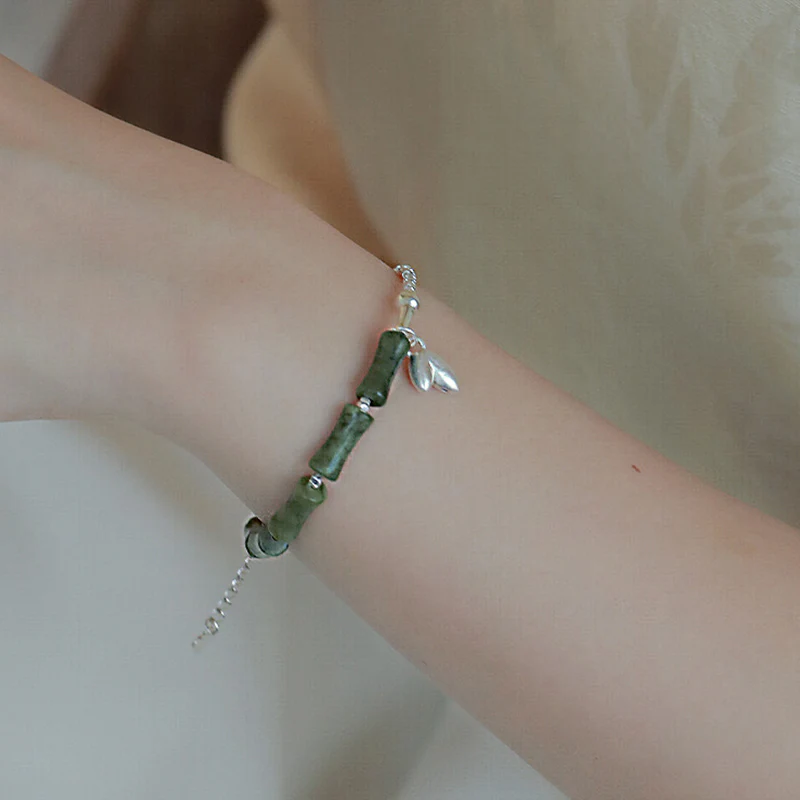 Mocoer 925 Sterling Silver Peridot Bamboo Pattern Luck Bracelet - Mocoer