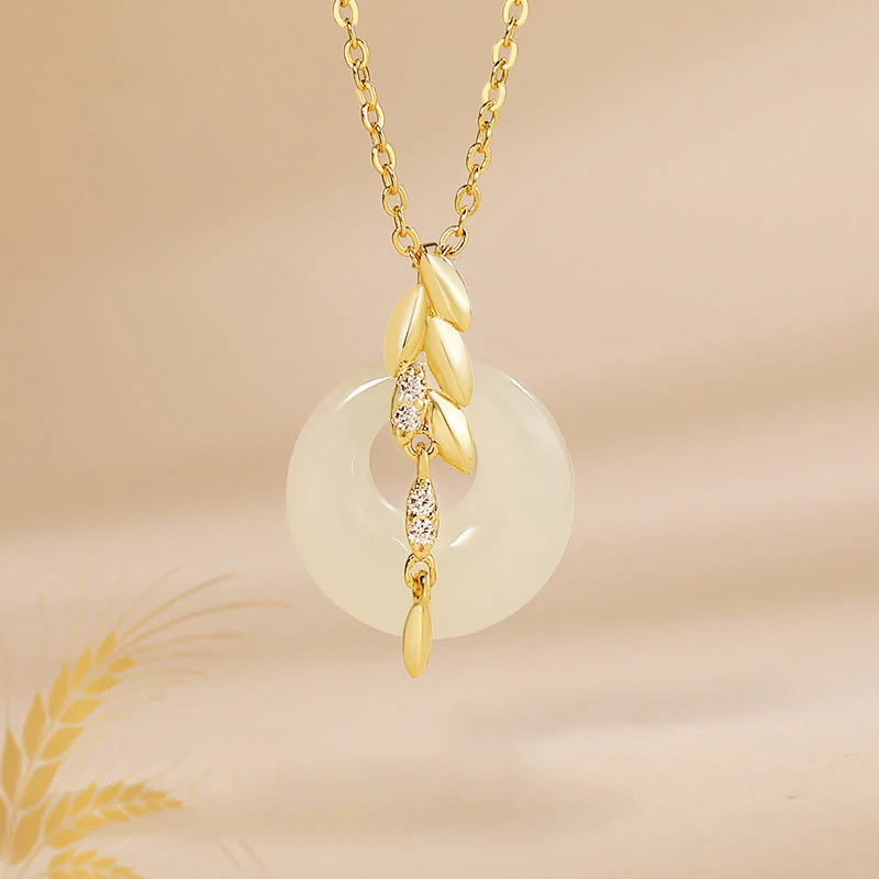 Mocoer Hetian Jade 925 Sterling Silver Wheat Luck Necklace Pendant - Mocoer