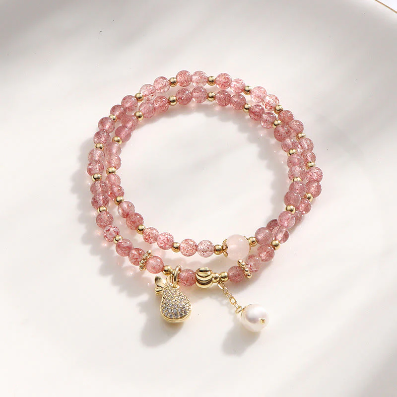 Mocoer Strawberry Quartz Money Bag Positive Charm Double Wrap Bracelet - Mocoer