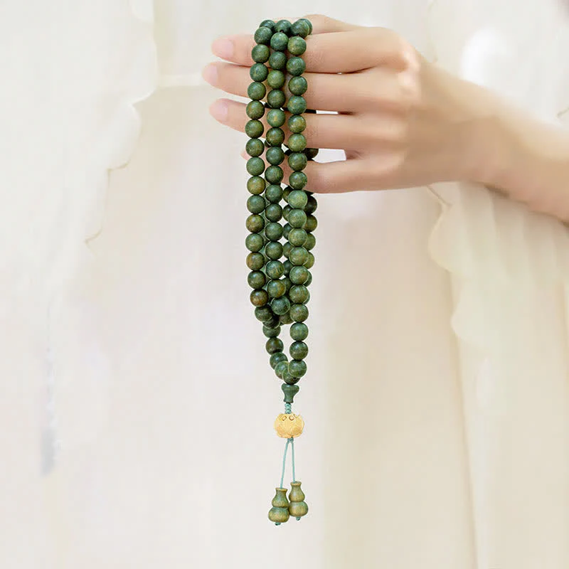 Mocoer 108 Mala Beads Green Sandalwood Boxwood Lotus Positive Bracelet - Mocoer