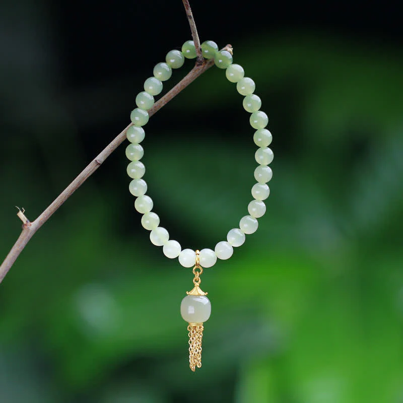 Mocoer 925 Sterling Silver Hetian Jade Beaded Wealth Charm Bracelet - Mocoer