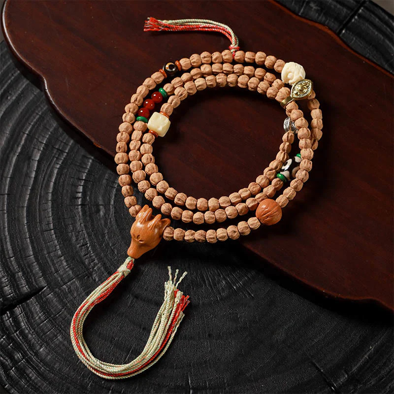 Mocoer 108 Beads Bodhi Seed Red Agate Deer Head Wisdom Mala Bracelet - Mocoer