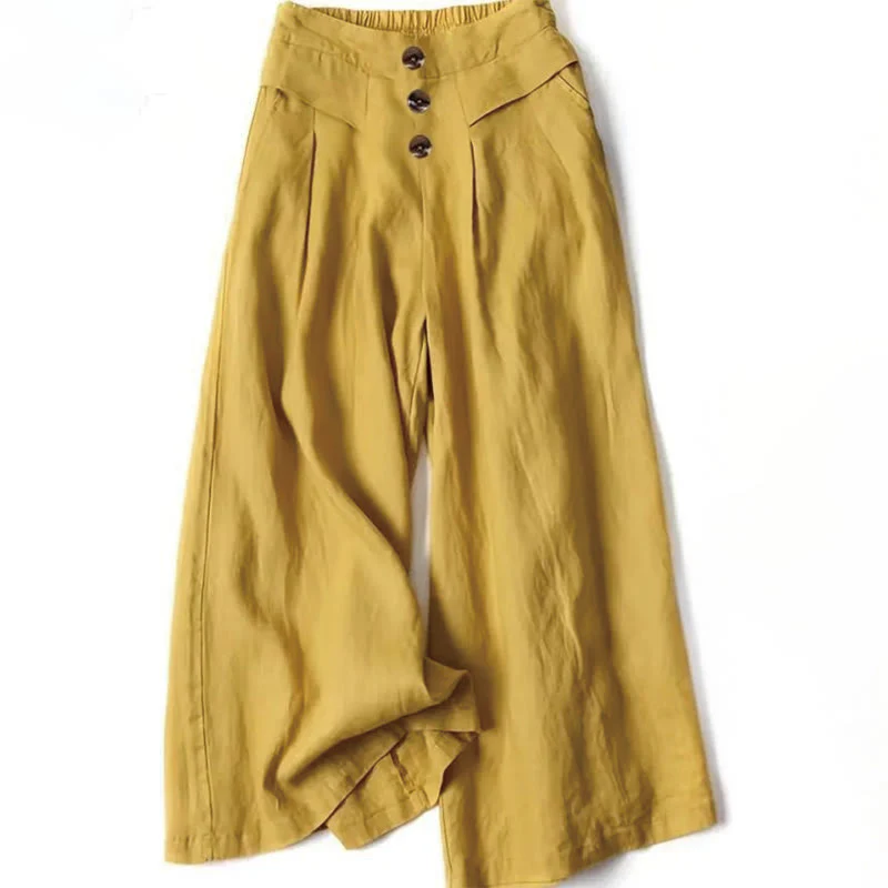 Mocoer Retro Casual High Waist Cotton Linen Women's Wide Leg Pants With Pockets - Mocoer