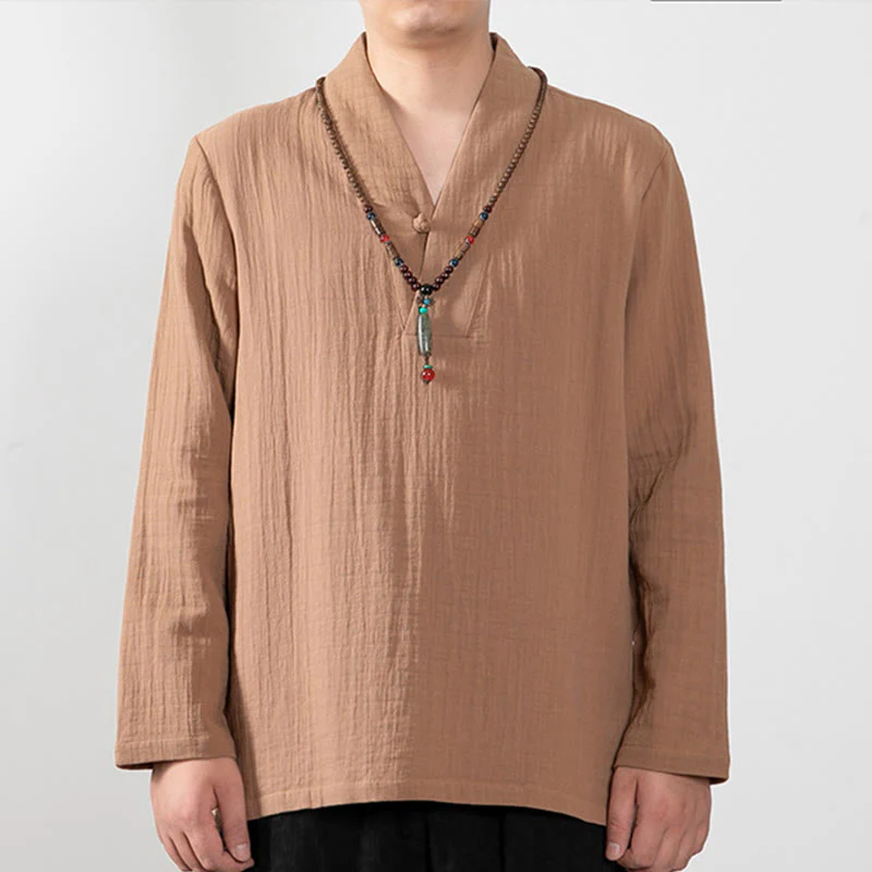 Mocoer Fall Simple V-Neck Long Sleeve T-Shirt Cotton Men Clothing - Mocoer