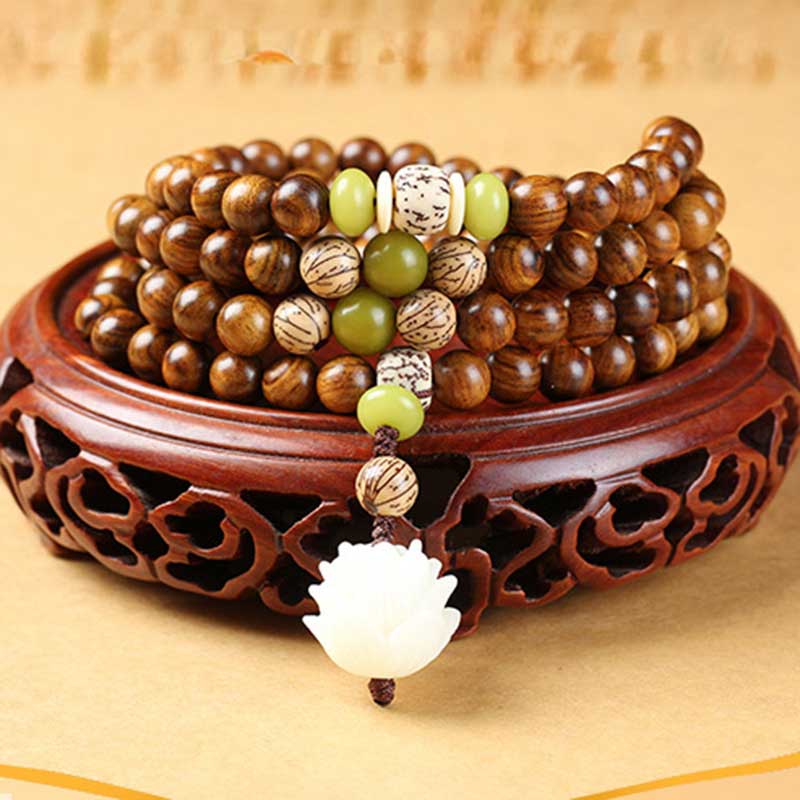 Mocoer Tibetan Rosewood Lotus Mala Protection Calm Necklace Bracelet - Mocoer