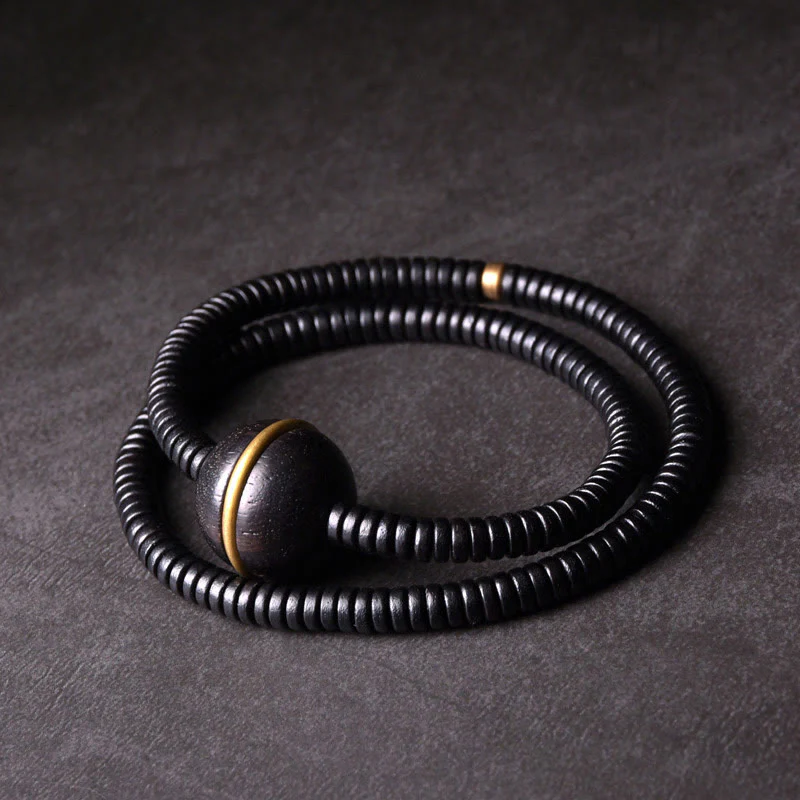 Mocoer Ebony Wood Copper Brass Balance Ball Cuboid Double Wrap Bracelet Necklace - Mocoer