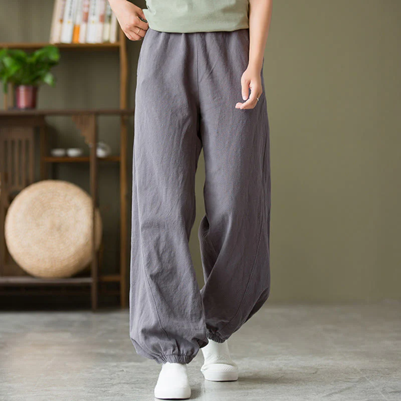 Mocoer Plain Color Ramie Linen Cotton Pants With Pockets - Mocoer