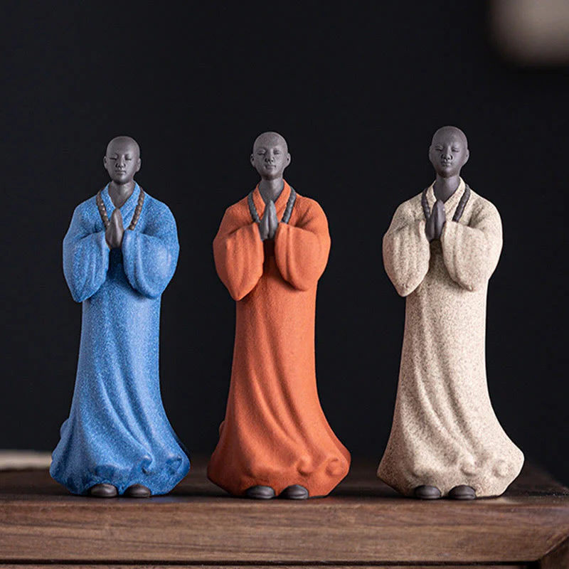 Mocoer Meditating Praying Monk Figure Ceramic Compassion Serenity Home Decoration - Mocoer