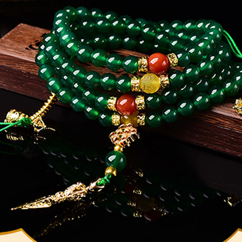 Mocoer 108 Beads Natural Green Agate Success Bracelet Mala - Mocoer