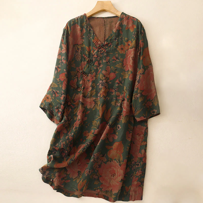 Mocoer Casual Printing Button V Neck Cotton Linen Women's Shirts - Mocoer