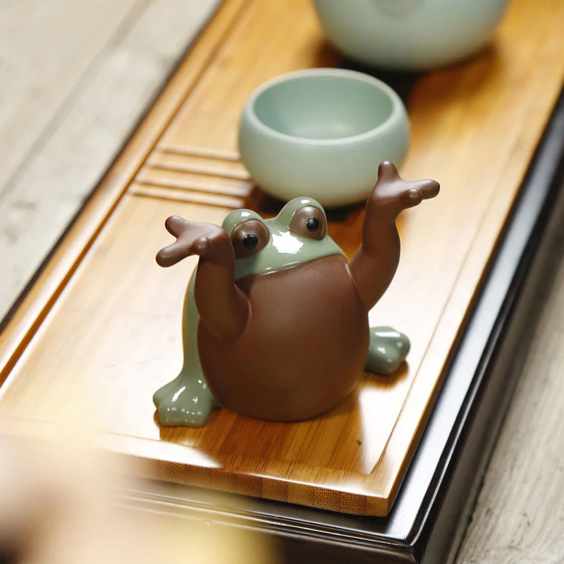 Mocoer FengShui Wealth Lucky Cute Frog Ceramic Tea Pet Figurine Decoration - Mocoer
