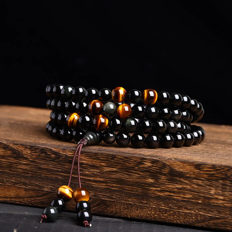 Mocoer 108 Mala Beads Black Obsidian lce Obsidian Fulfilment Bracelet - Mocoer
