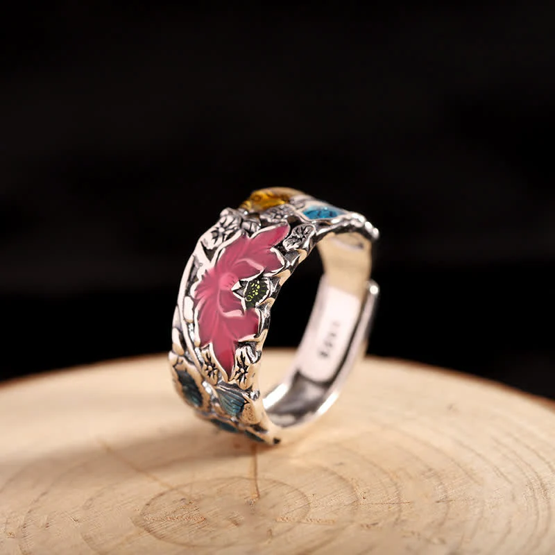 Mocoer 925 Sterling Silver Lotus Koi Fish Enlightenment Ring - Mocoer