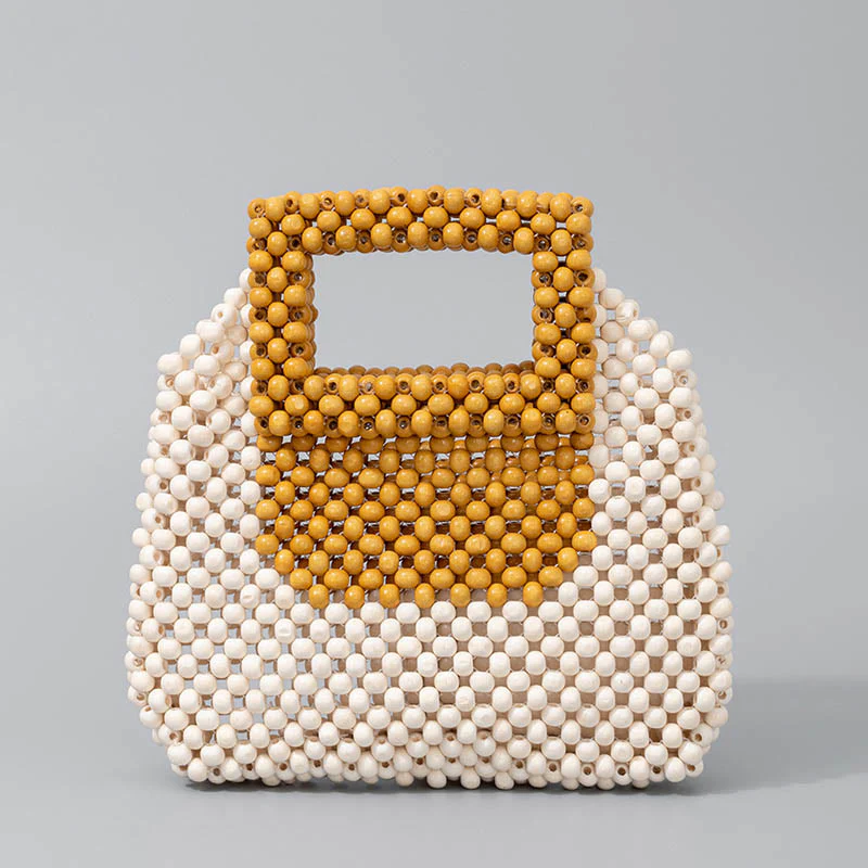 Mocoer Hand-woven Wooden Beads Square Tote Handbag - Mocoer