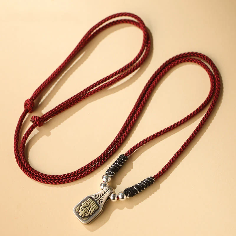 Mocoer Tibetan 925 Sterling Silver Zakiram Goddess of Wealth Protection Rope Necklace Pendant - Mocoer