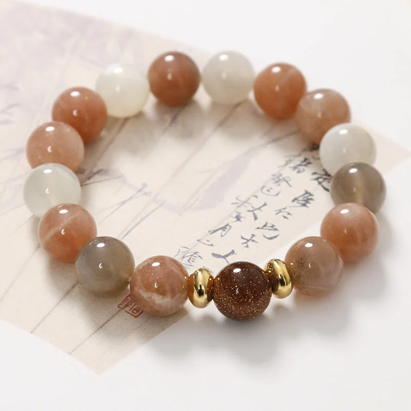 Mocoer Natural Sun Stone Gold Sandstone Wealth Positive Bracelet - Mocoer