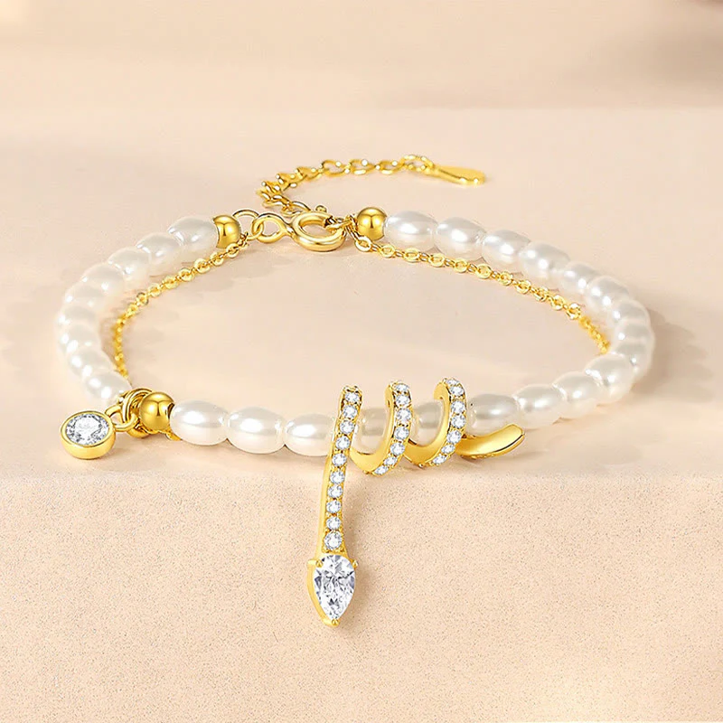 Mocoer 925 Sterling Silver Year Of The Snake Pearl Bracelet Necklace Pendant - Mocoer