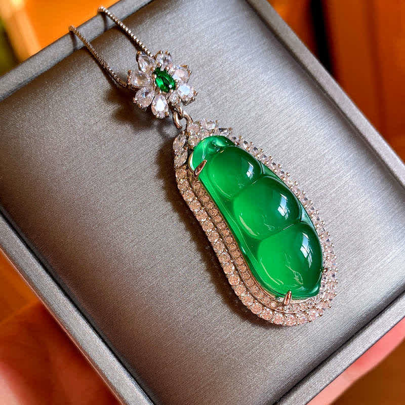 Mocoer Fortune Bean Cyan Jade Luck Necklace Pendant - Mocoer