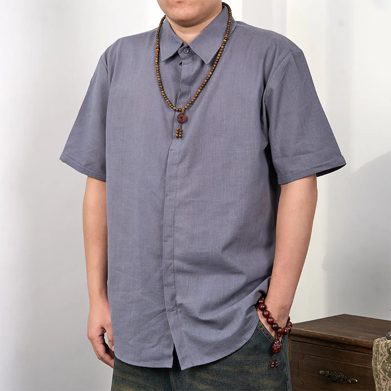 Mocoer Men's Short Sleeve Button Casual Cotton Linen Shirt - Mocoer
