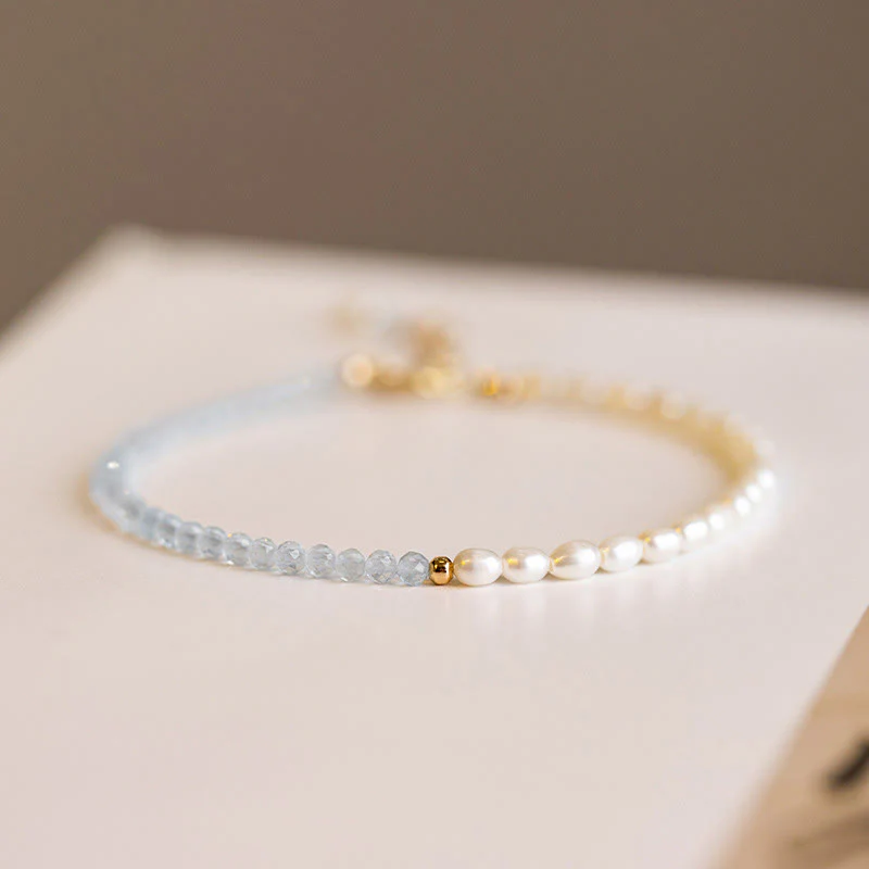 Mocoer 2mm Turquoise Pearl Ultra-thin Beads 14k Gold Plated Copper Wisdom Bracelet - Mocoer