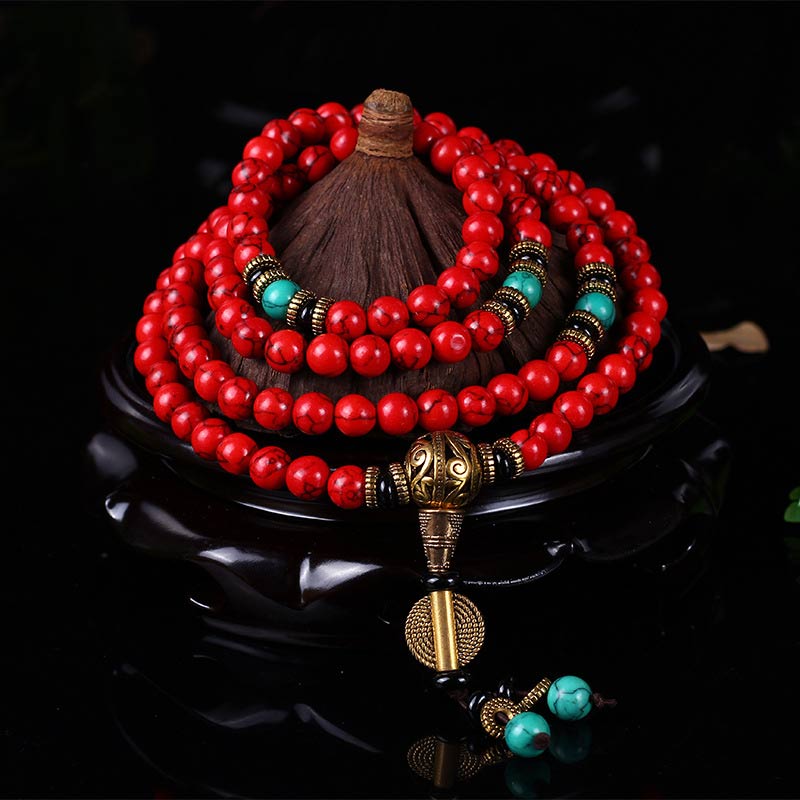 Mocoer Tibetan Mala Red Turquoise Lucky Necklace Bracelet - Mocoer
