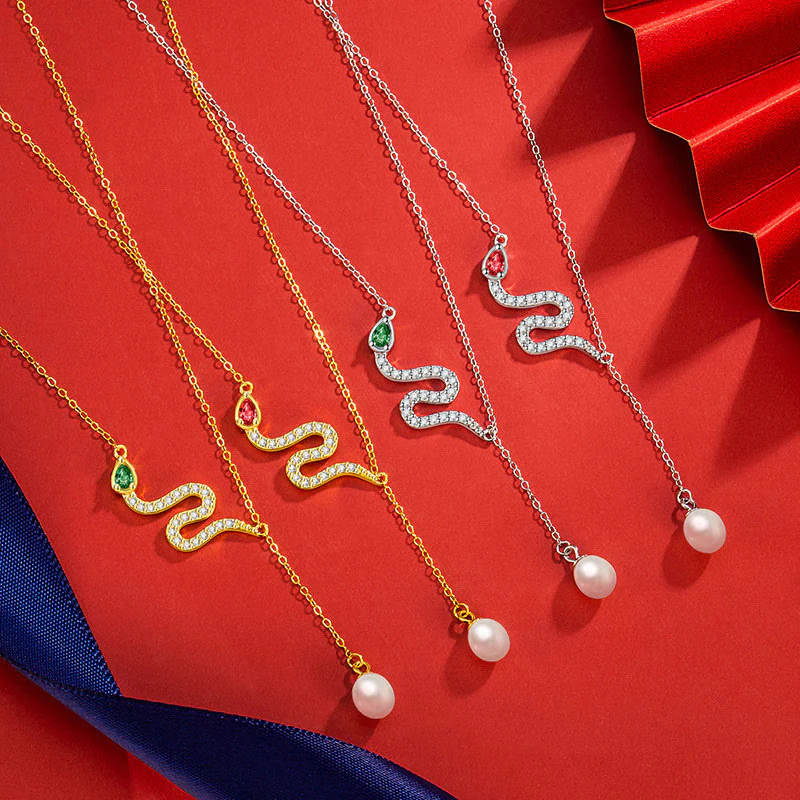 Mocoer 925 Sterling Silver Pearl Year Of The Snake Blessing Necklace Pendant - Mocoer