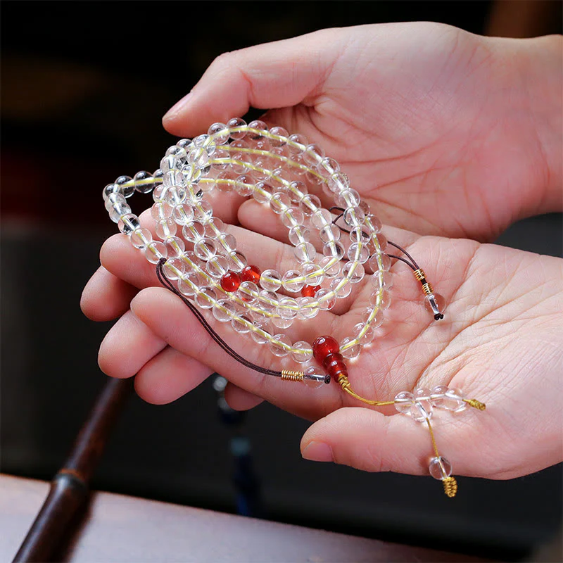 Mocoer 108 Mala Beads 925 Sterling Silver Natural White Agate Red Agate Quadruple Wrap Protection Bracelet - Mocoer