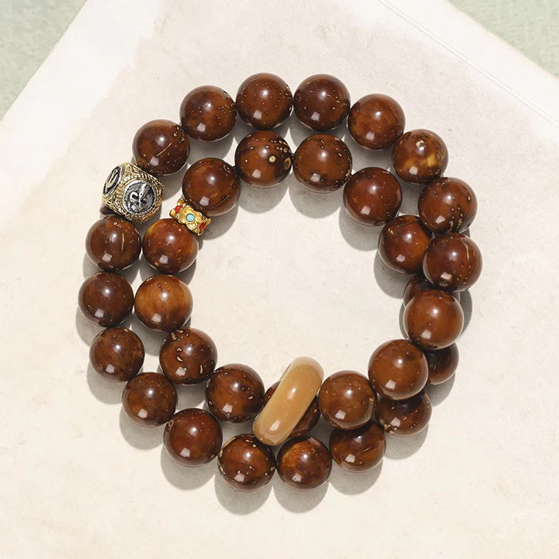 Mocoer Tibetan Natural Purple Gold Rat Bodhi Seed Wealth Double Wrap Bracelet - Mocoer