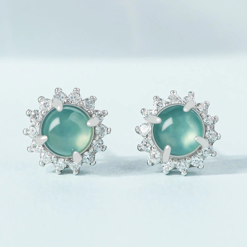 Mocoer 925 Sterling Silver Round Jade Luck Abundance Stud Earrings - Mocoer