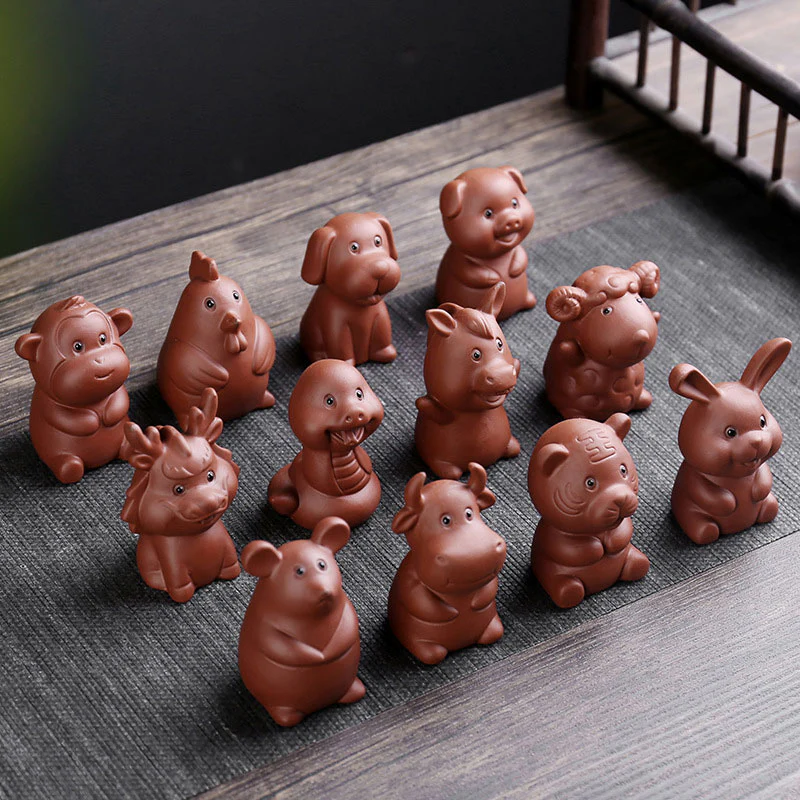 Mocoer Chinese Zodiac Purple Clay Wealth Ceramic Tea Pet Home Figurine Decoration - Mocoer