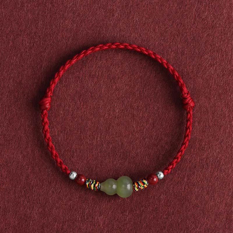 Mocoer Natural Hetian Jade Gourd Protection Luck Braided Bracelet Anklet - Mocoer