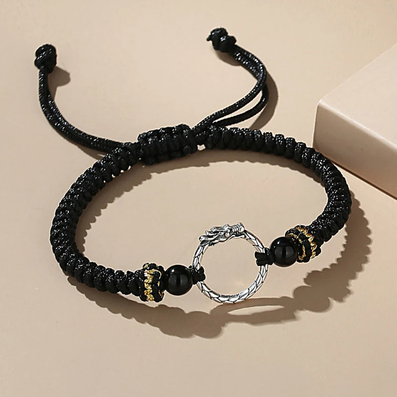 Mocoer Handmade 925 Sterling Silver Year of the Dragon Phoenix Peace Buckle Luck Couple Bracelet - Mocoer