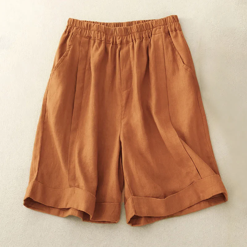Mocoer Casual Solid Color Women's Cotton Shorts With Pockets - Mocoer