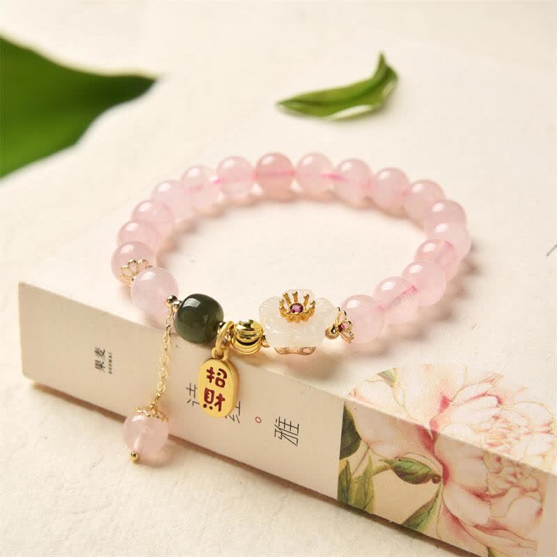 Mocoer Natural Pink Crystal Jade Flower Warm Love Bracelet - Mocoer