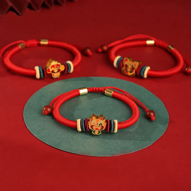 Mocoer Handmade 925 Sterling Silver Year of the Dragon Cute Chinese Zodiac Luck Braided Red Bracelet - Mocoer